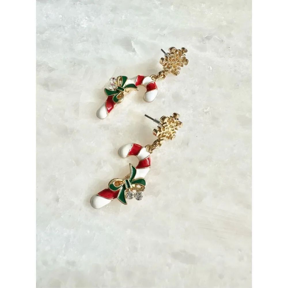 Red and white candy cane Christmas earrings